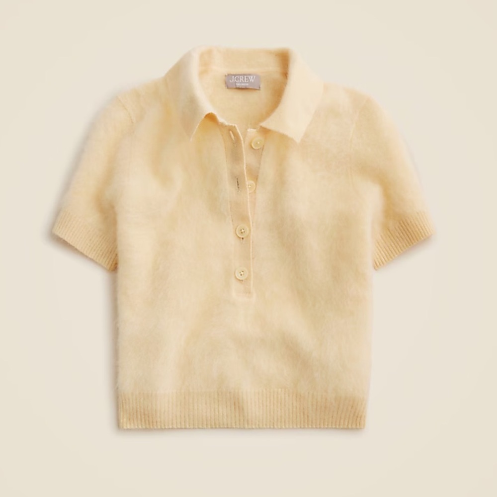J.Crew Brushed cashmere short-sleeve sweater-polo in stripe